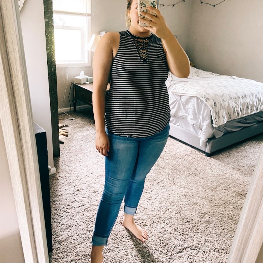 American Eagle striped high neck lace up